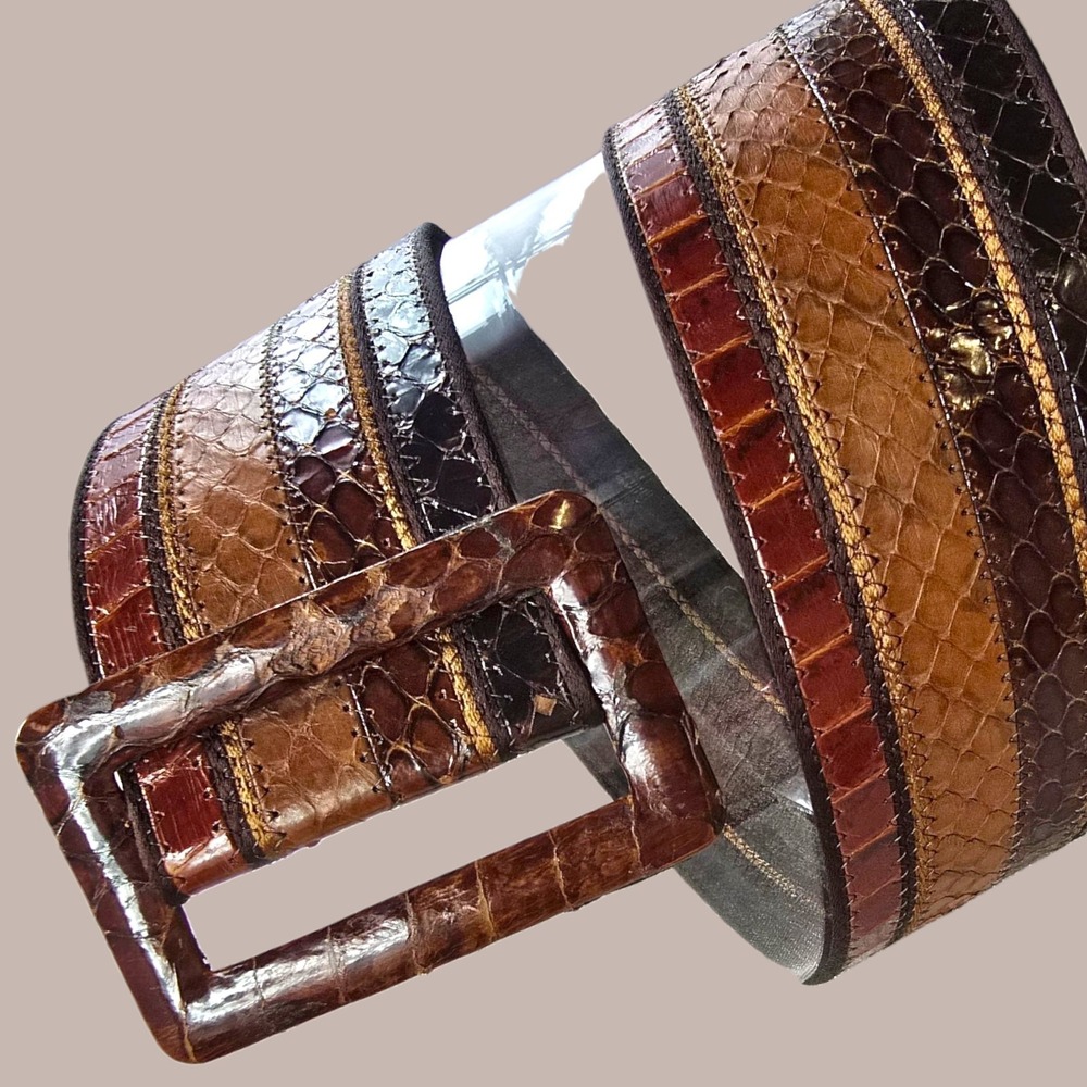 Vintage Charles Jourdan Paris Patchwork Python & Lizard Belt | Size 75 | Made in - Picture 14 of 16